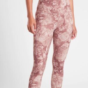 Athleta Elation Antoinette Velvety Pink Printed Tights EUC Womens Medium